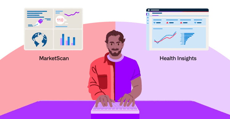 Graphic depicting healthcare analytics and data